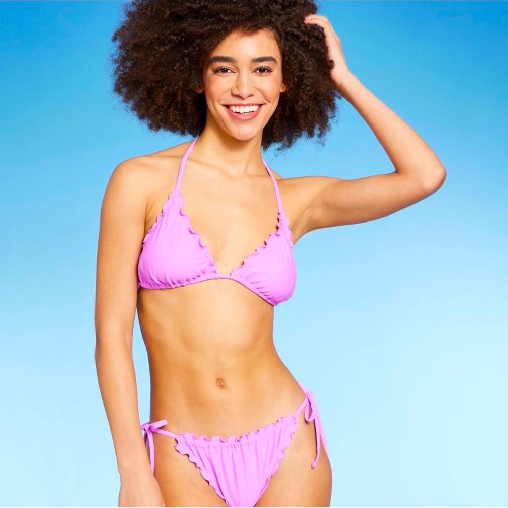 RUFFLE TRIM TRIANGLE STRING BIKINI